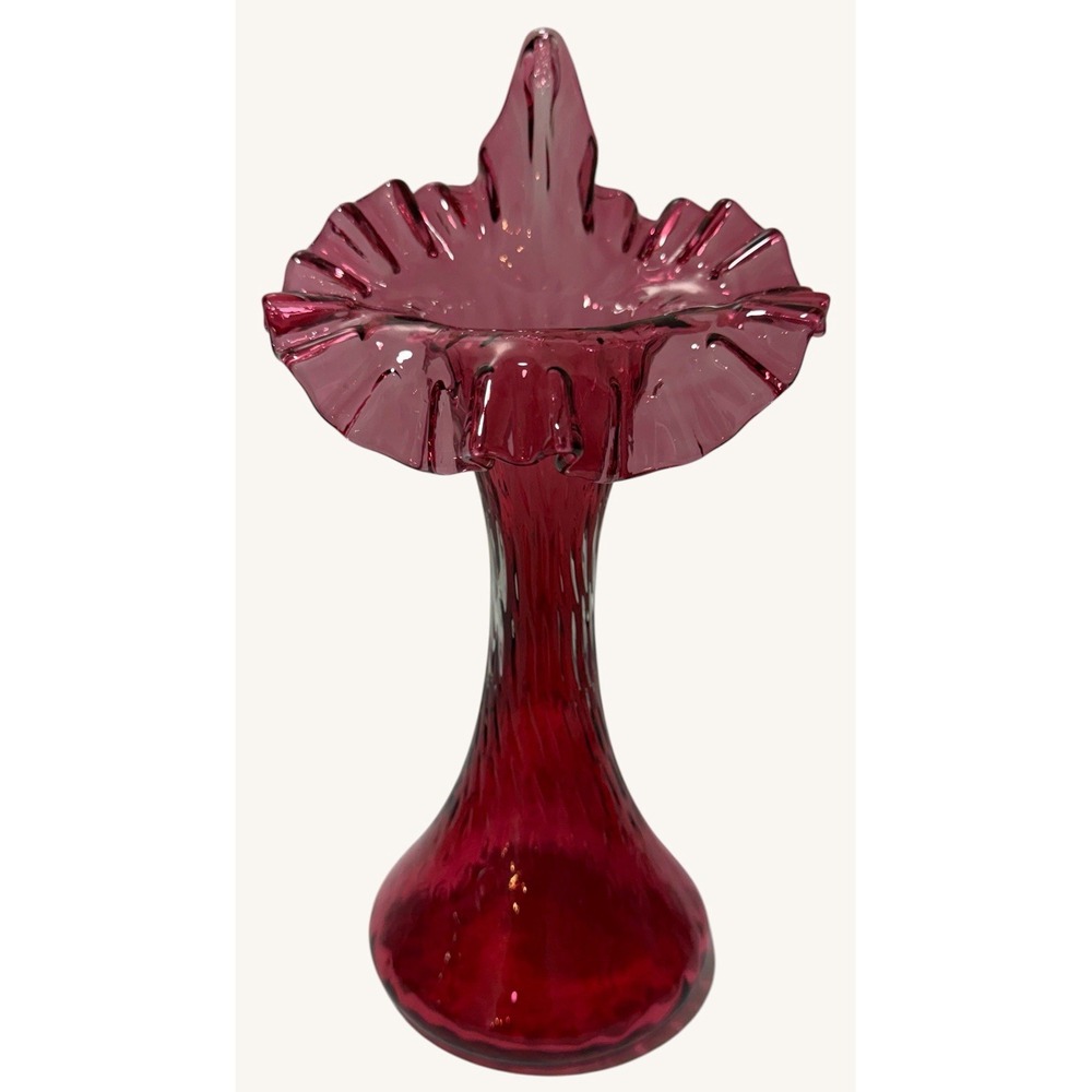 Vintage Fenton Cranberry Jack In The Pulpit Vase 1989 Fine Dot Stretch 11"
